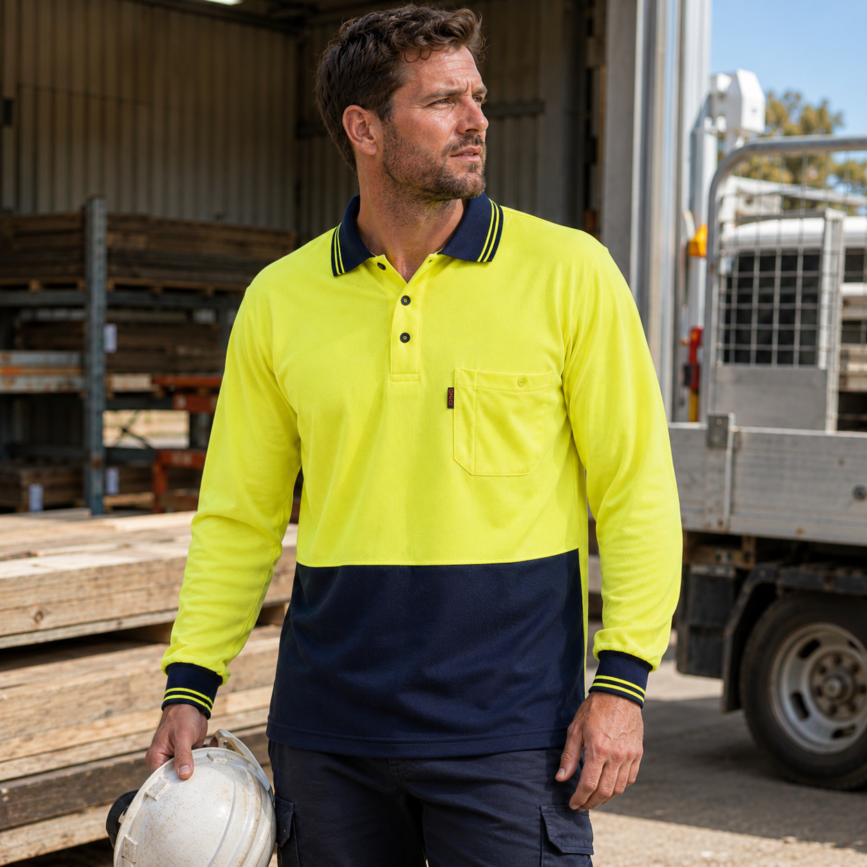DNC Hi Vis 2 Tone Polo Long Sleeve