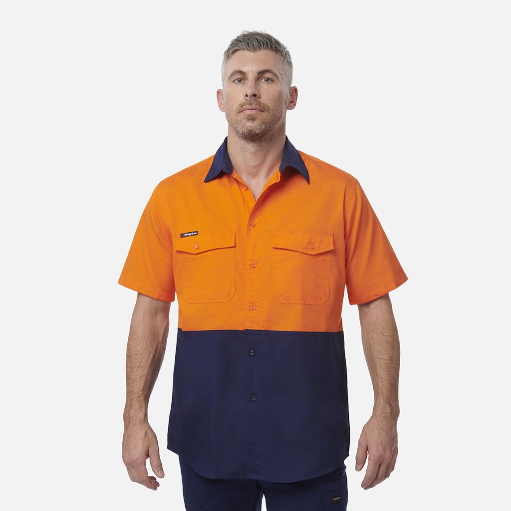 King Gee Workcool 2 Hi Vis Two Tone S/S Cotton Drill Work Shirt
