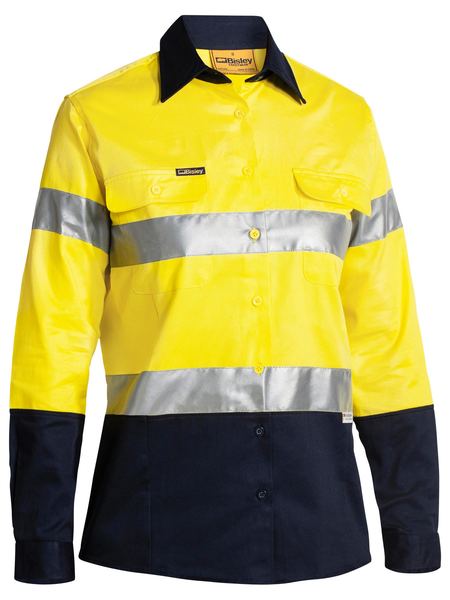 Bisley Ladies Taped Hi Vis Drill Shirt Long Sleeve