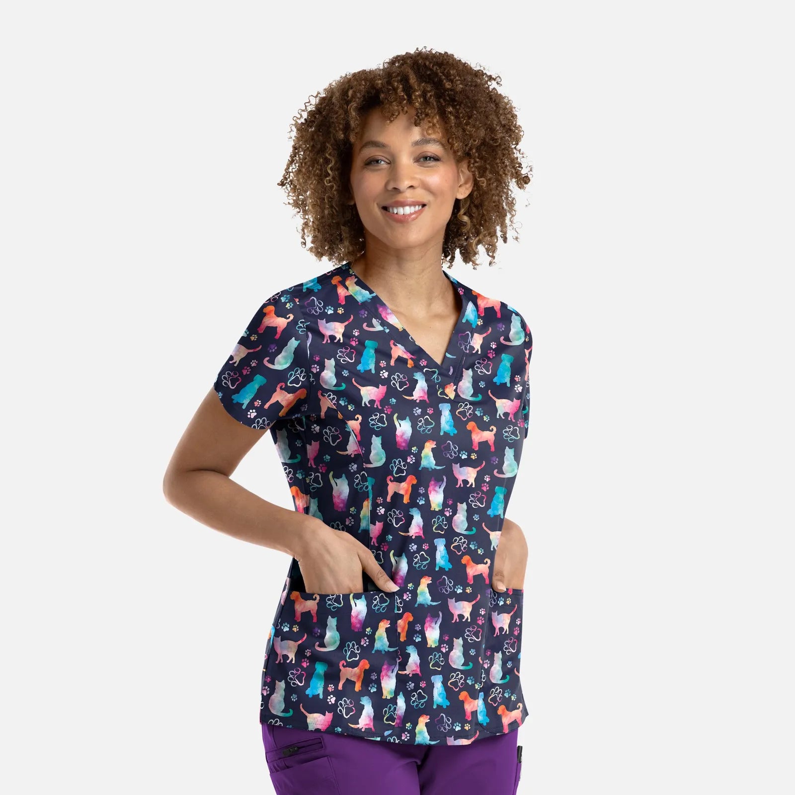 Maevn Prints Scrub Top - Fur-Ever Colorful