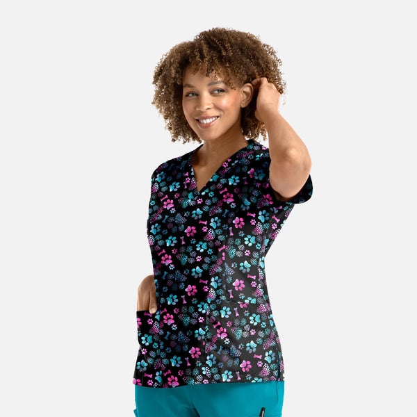 Maevn Prints Scrub Top - Ombre Paws