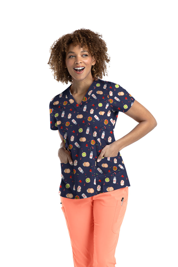 Maevn Prints Scrub Top - Milk and Cookies