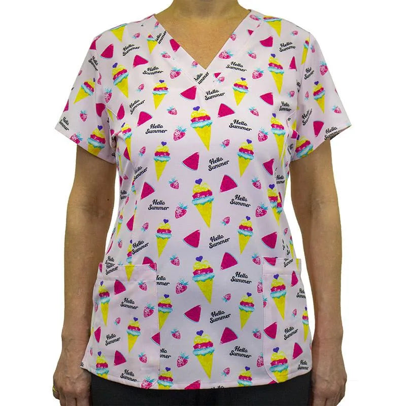 Maevn Prints Scrub Top - Hello Summer