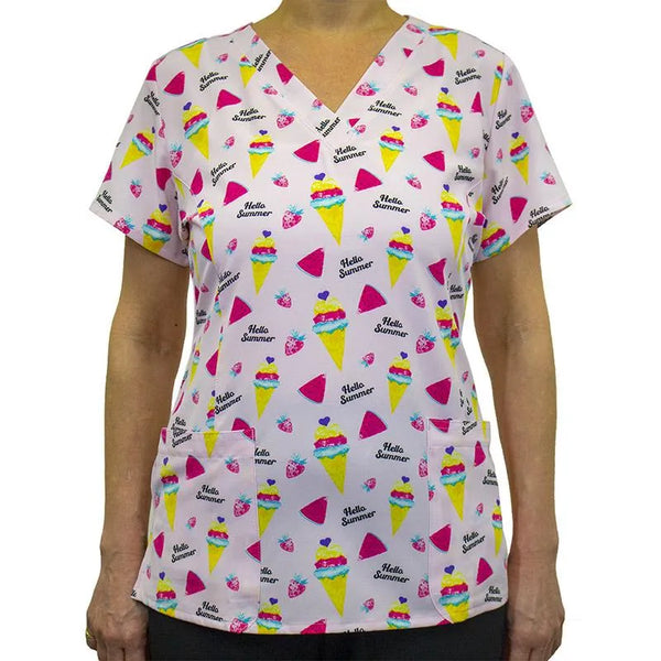 Maevn Prints Scrub Top - Hello Summer