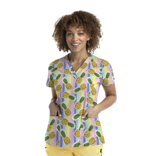 Maevn Prints Scrub Top - Mad About Pineapples