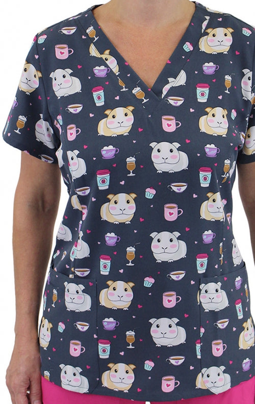 Maevn Prints Scrub Top - Coffee Break