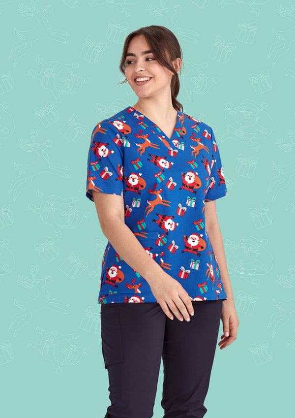 Biz Care Ladies Christmas Scrub Top
