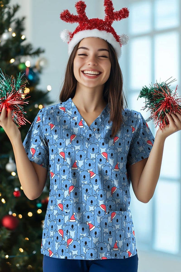 Biz Care Ladies 2025 Christmas Lightweight Scrub Top
