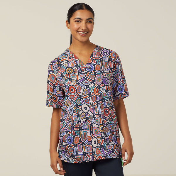 NNT Indigenous Unisex V Neck Scrub Top - Water Dream