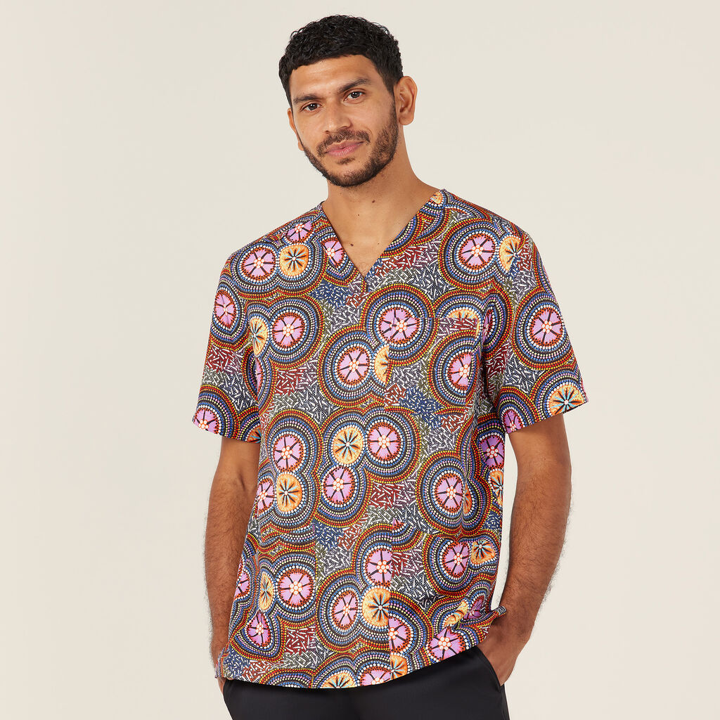 NNT Bush Tucker Indigenous V-neck Unisex Scrub Top