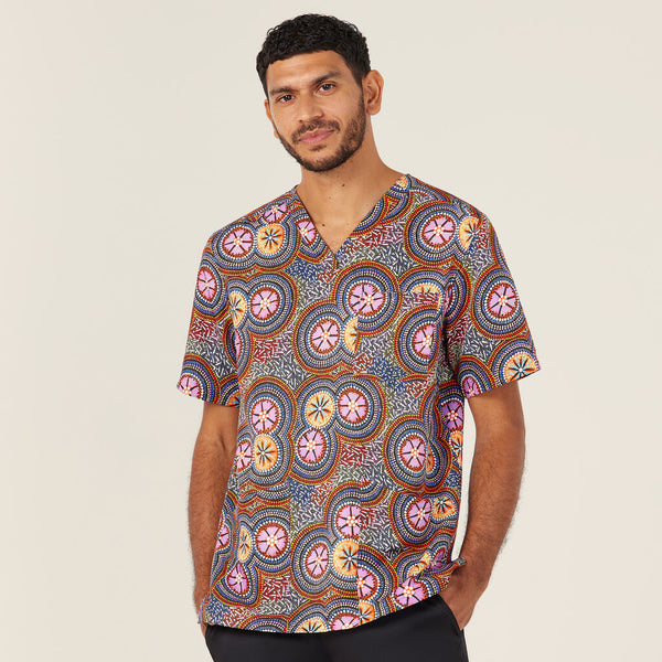 NNT Indigenous Unisex V Neck Scrub Top - Bush Tucker