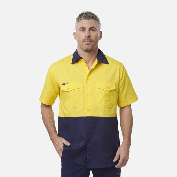 King Gee Workcool 2 Hi Vis Two Tone S/s Cotton Drill Work Shirt
